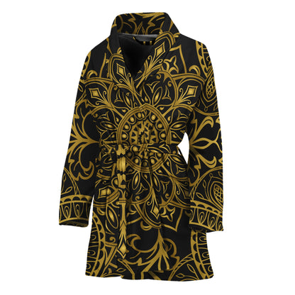 Gold And Black Mandala Print Women's Bathrobe