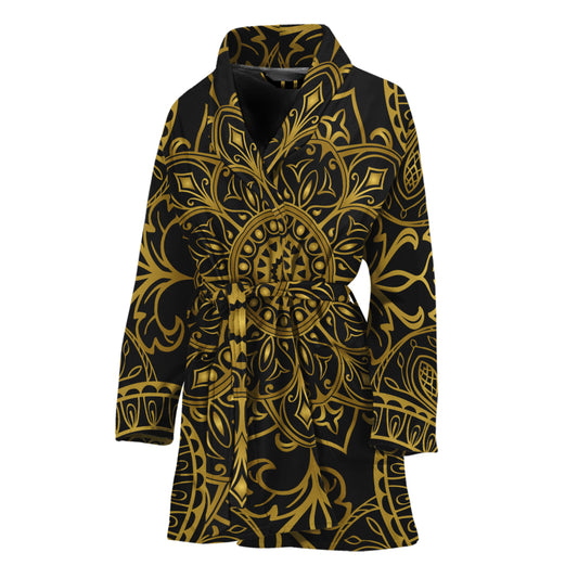 Gold And Black Mandala Print Women's Bathrobe