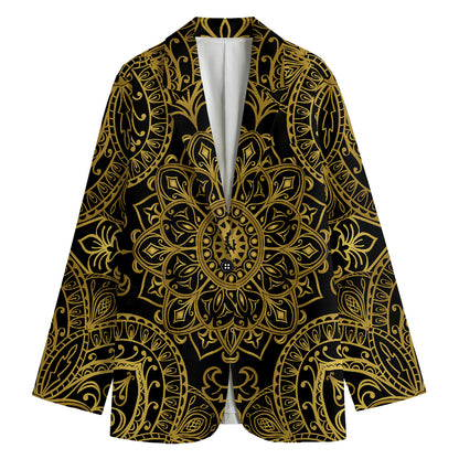 Gold And Black Mandala Print Women's Blazer