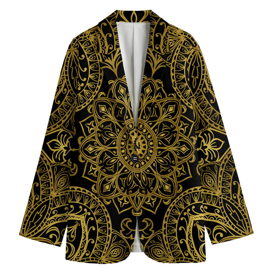 Gold And Black Mandala Print Women's Blazer