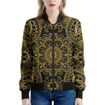 Gold And Black Mandala Print Women's Bomber Jacket
