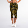 Gold And Black Mandala Print Women's Capri Leggings