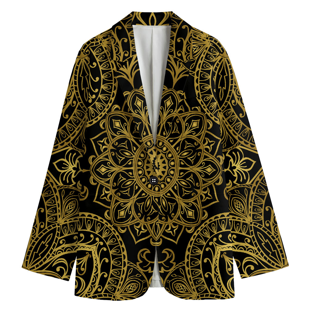 Gold And Black Mandala Print Women's Cotton Blazer