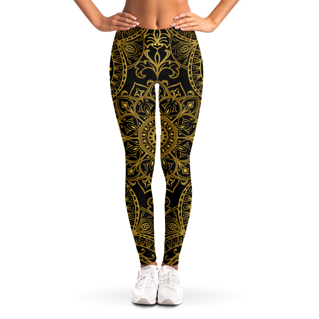Gold And Black Mandala Print Women's Leggings