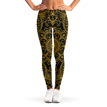 Gold And Black Mandala Print Women's Leggings