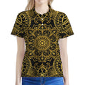 Gold And Black Mandala Print Women's Polo Shirt