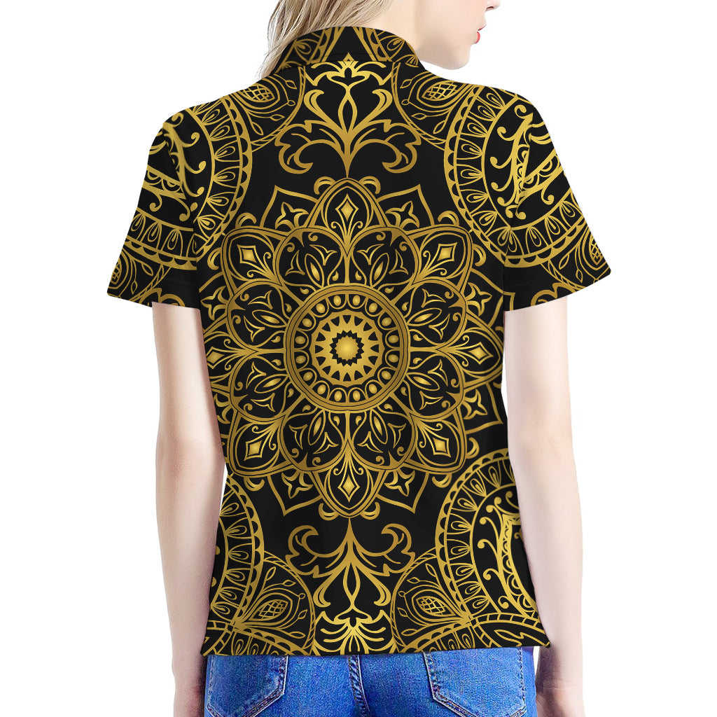 Gold And Black Mandala Print Women's Polo Shirt