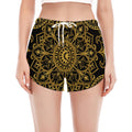 Gold And Black Mandala Print Women's Split Running Shorts