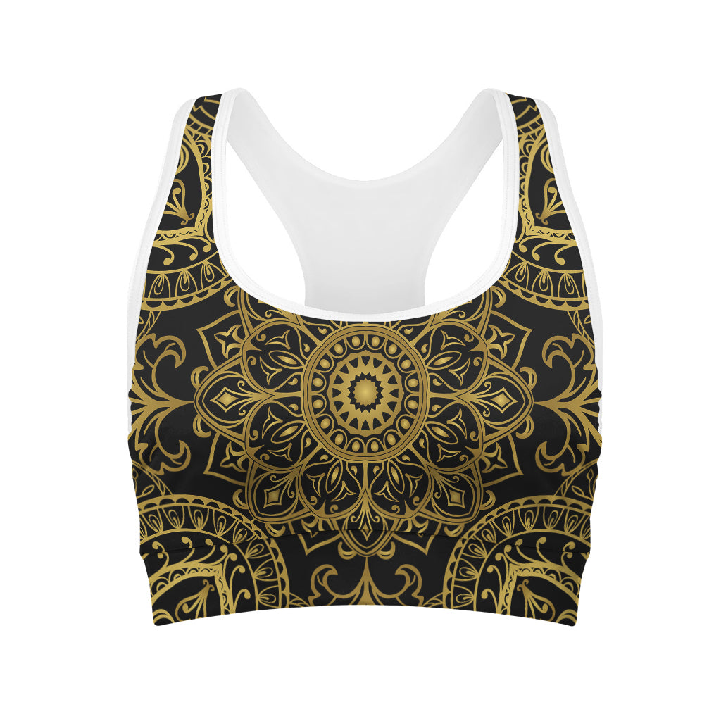 Gold And Black Mandala Print Women's Sports Bra