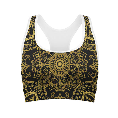 Gold And Black Mandala Print Women's Sports Bra