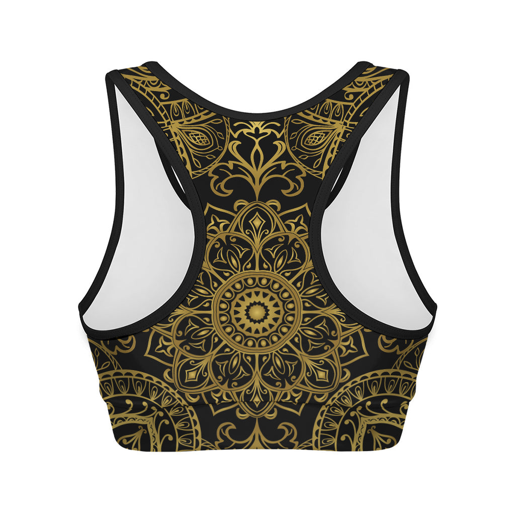 Gold And Black Mandala Print Women's Sports Bra