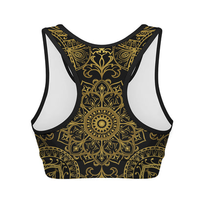 Gold And Black Mandala Print Women's Sports Bra