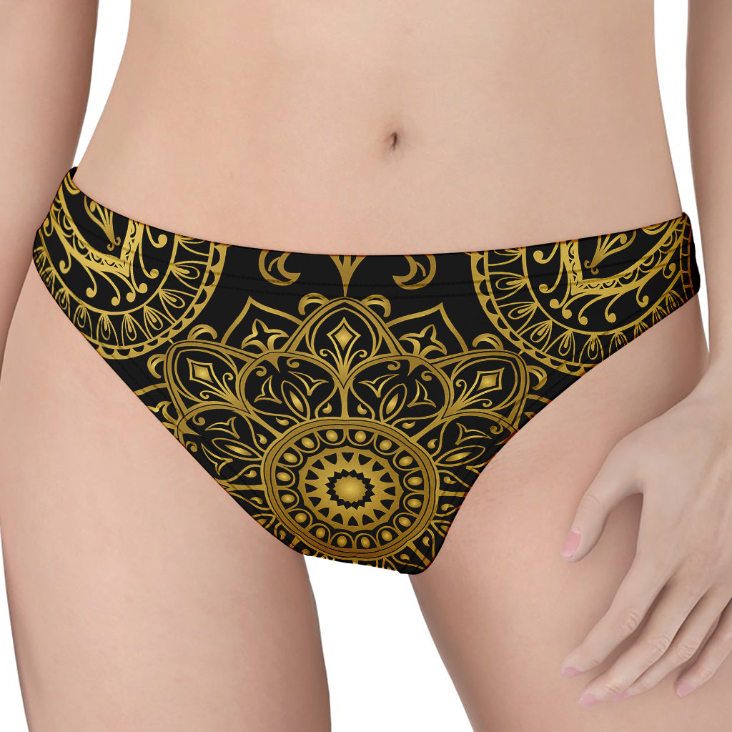 Gold And Black Mandala Print Women's Thong