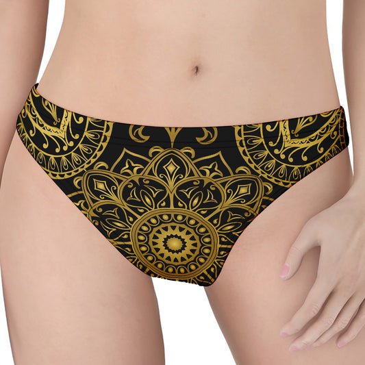 Gold And Black Mandala Print Women's Thong