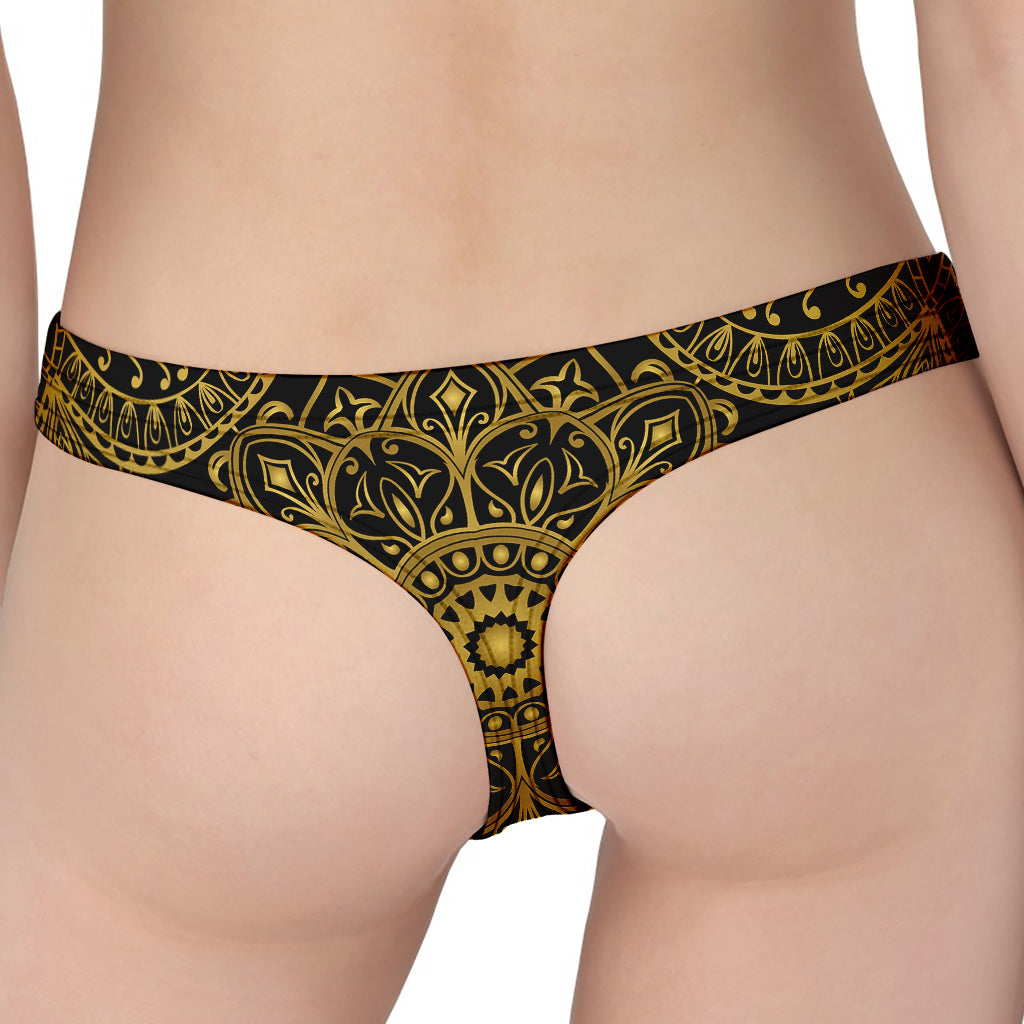 Gold And Black Mandala Print Women's Thong