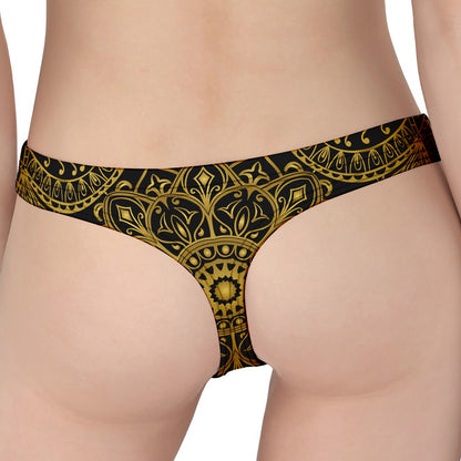 Gold And Black Mandala Print Women's Thong