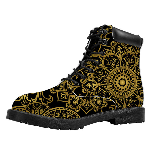 Gold And Black Mandala Print Work Boots