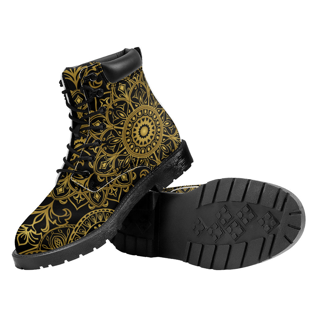 Gold And Black Mandala Print Work Boots