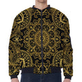 Gold And Black Mandala Print Zip Sleeve Bomber Jacket