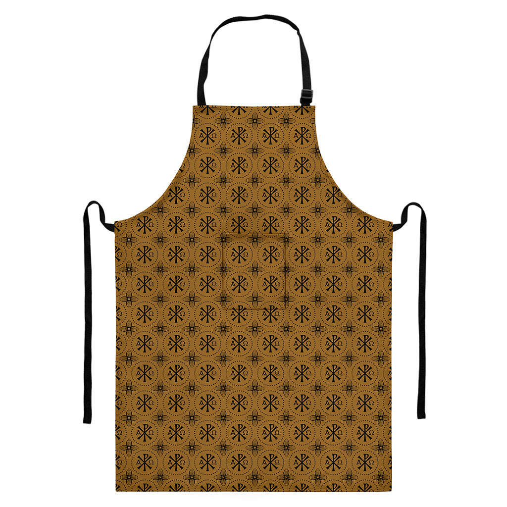 Gold And Black Orthodox Pattern Print Bib Apron With Pocket