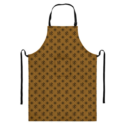 Gold And Black Orthodox Pattern Print Bib Apron With Pocket