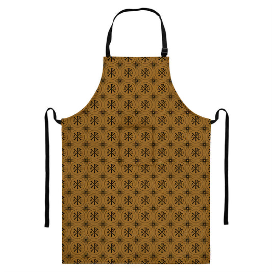 Gold And Black Orthodox Pattern Print Bib Apron With Pocket