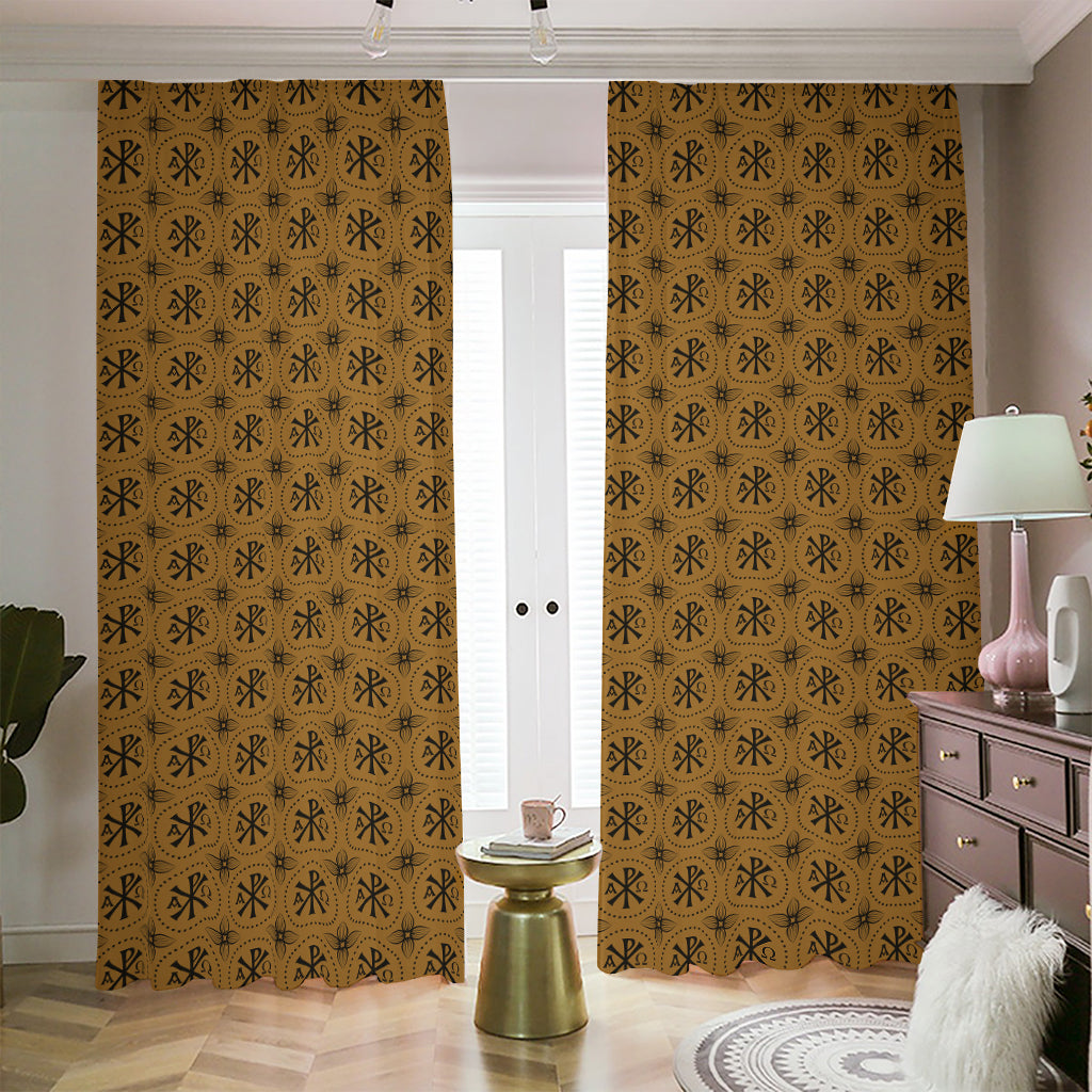 Gold And Black Orthodox Pattern Print Blackout Pencil Pleat Curtains