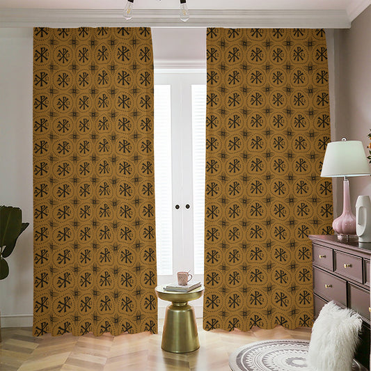 Gold And Black Orthodox Pattern Print Blackout Pencil Pleat Curtains