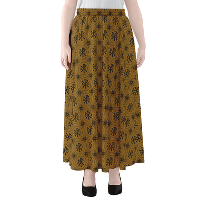 Gold And Black Orthodox Pattern Print Chiffon Maxi Skirt
