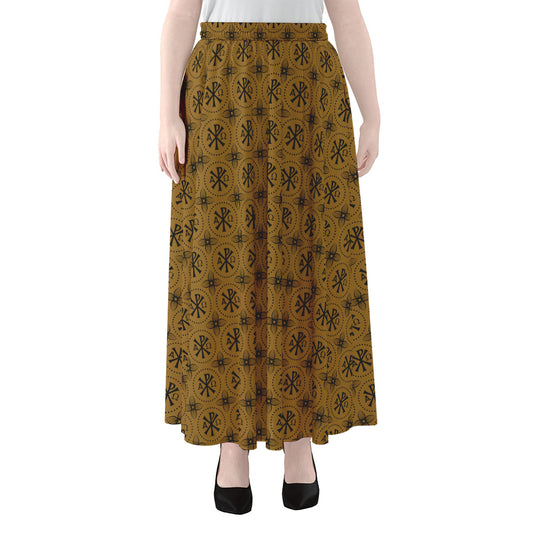 Gold And Black Orthodox Pattern Print Chiffon Maxi Skirt