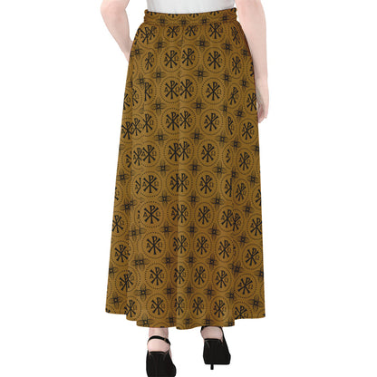 Gold And Black Orthodox Pattern Print Chiffon Maxi Skirt