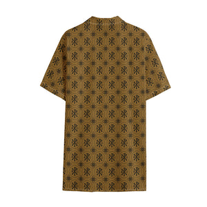 Gold And Black Orthodox Pattern Print Cotton Hawaiian Shirt