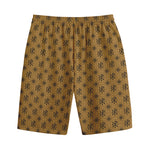 Gold And Black Orthodox Pattern Print Cotton Shorts