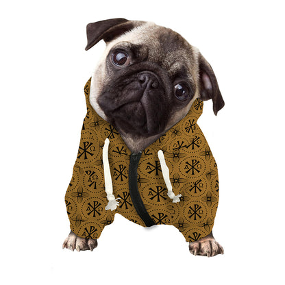Gold And Black Orthodox Pattern Print Dog Zip Up Hoodie