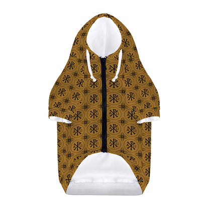 Gold And Black Orthodox Pattern Print Dog Zip Up Hoodie