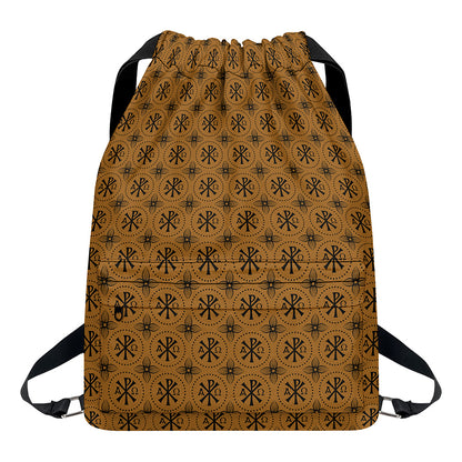 Gold And Black Orthodox Pattern Print Drawstring Backpack