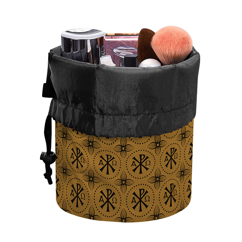 Gold And Black Orthodox Pattern Print Drawstring Makeup Bag