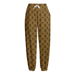 Gold And Black Orthodox Pattern Print Fleece Lined Knit Pants