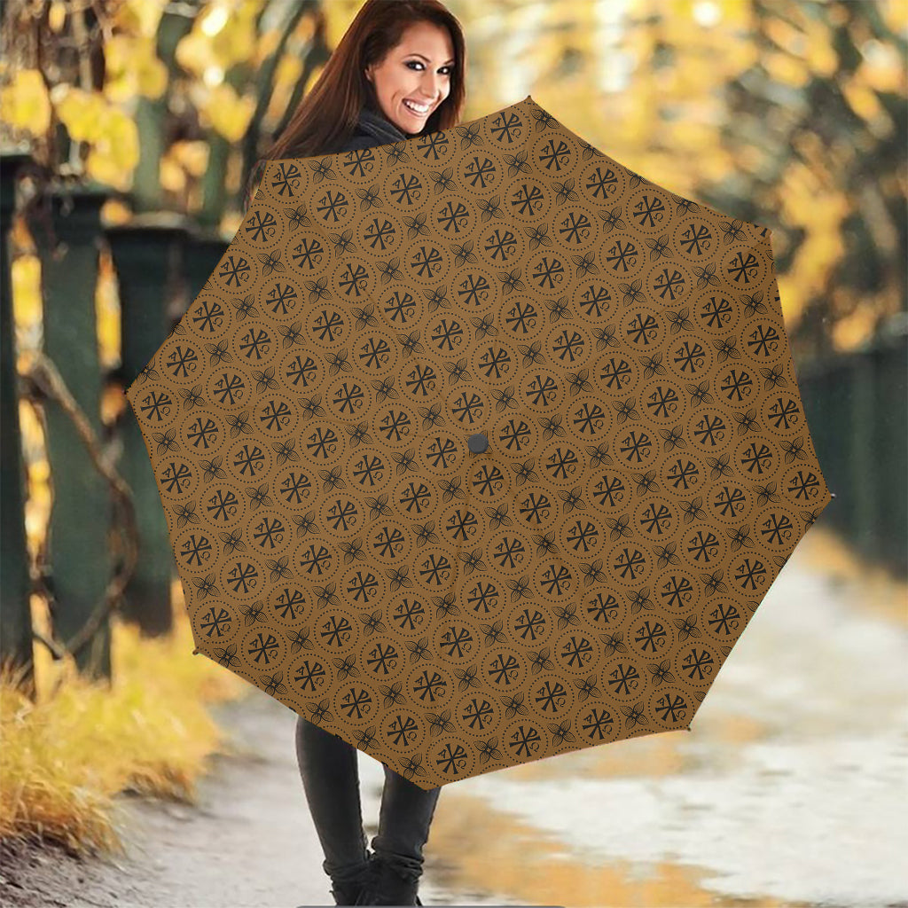 Gold And Black Orthodox Pattern Print Foldable Umbrella