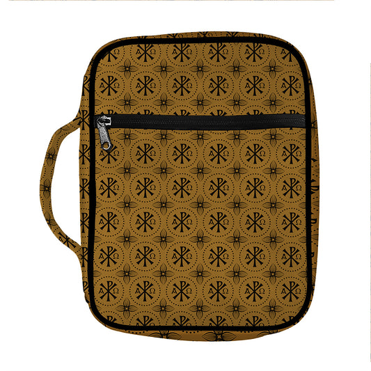Gold And Black Orthodox Pattern Print Front Pocket Bible Bag