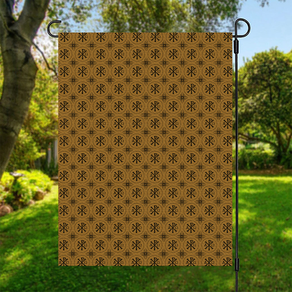 Gold And Black Orthodox Pattern Print Garden Flag