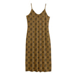 Gold And Black Orthodox Pattern Print Jersey Midi Cami Dress
