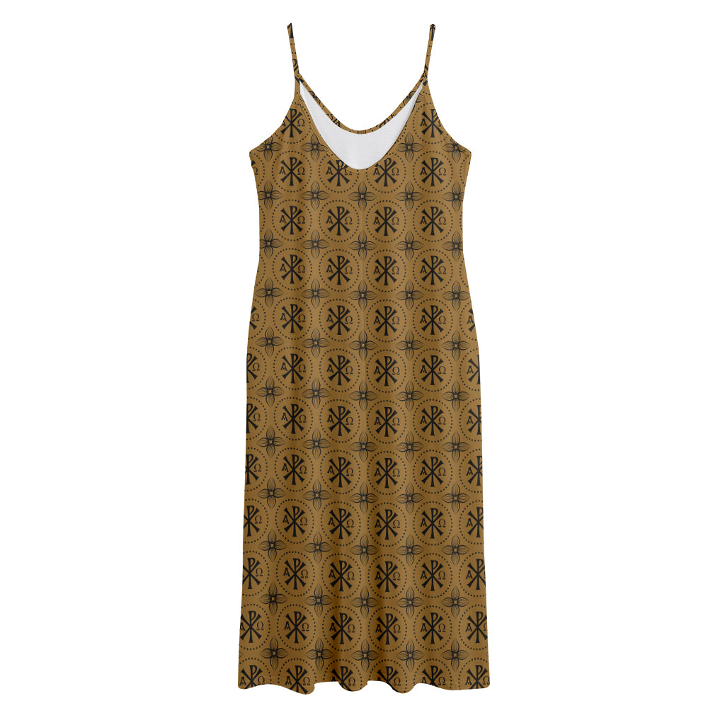 Gold And Black Orthodox Pattern Print Jersey Midi Cami Dress