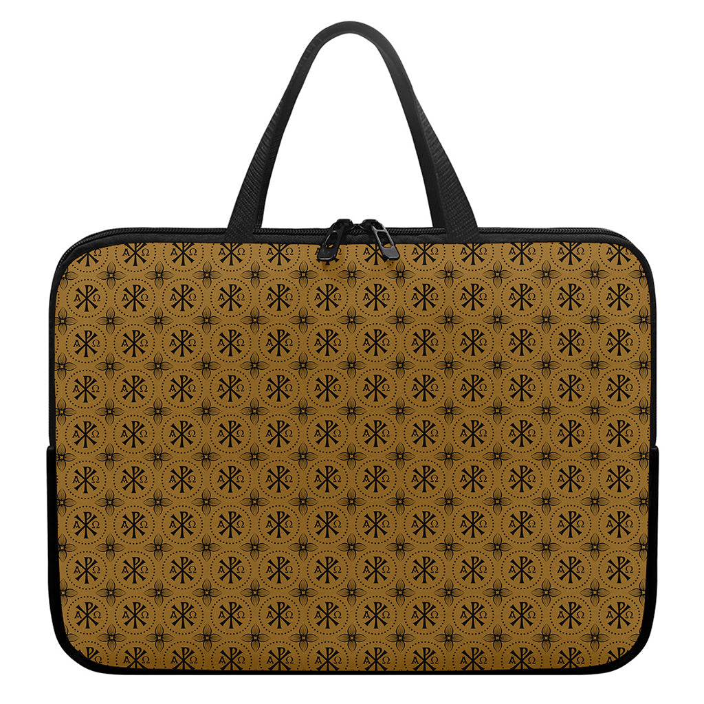 Gold And Black Orthodox Pattern Print Laptop Sleeve With Handle
