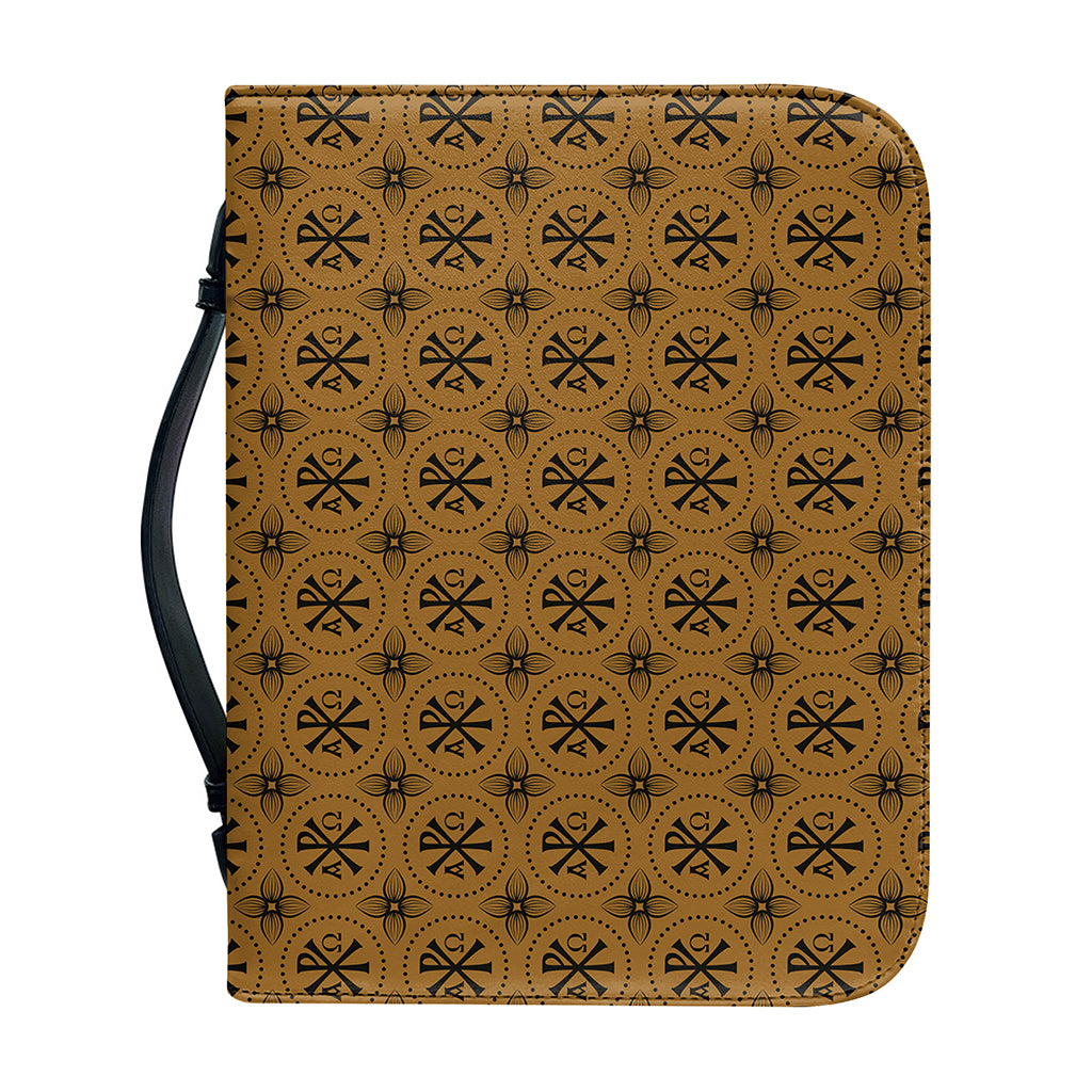 Gold And Black Orthodox Pattern Print Leather Bible Cover