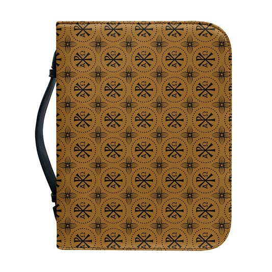 Gold And Black Orthodox Pattern Print Leather Bible Cover