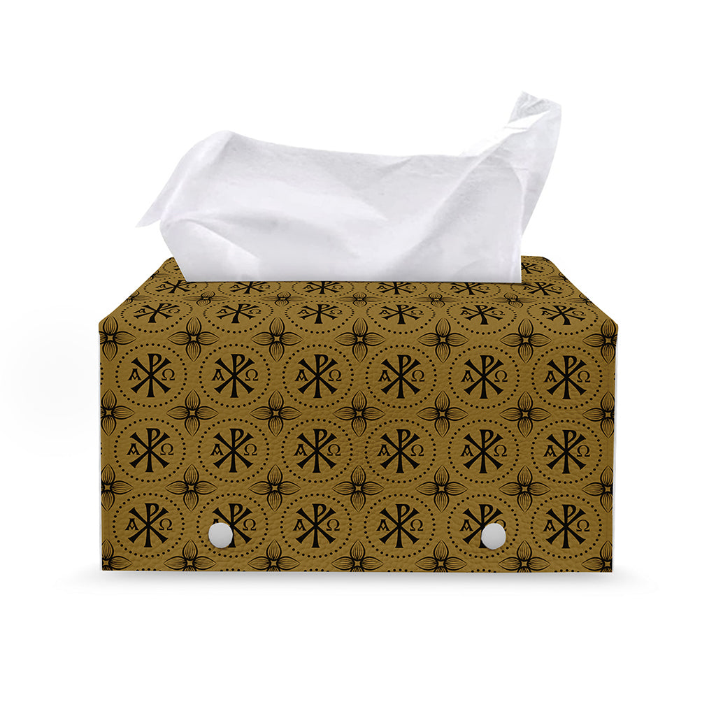 Gold And Black Orthodox Pattern Print Leather Tissue Box Cover
