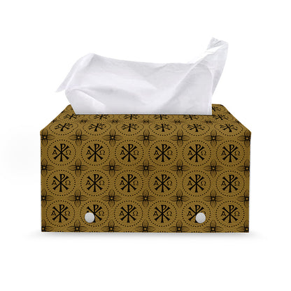 Gold And Black Orthodox Pattern Print Leather Tissue Box Cover