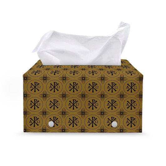 Gold And Black Orthodox Pattern Print Leather Tissue Box Cover