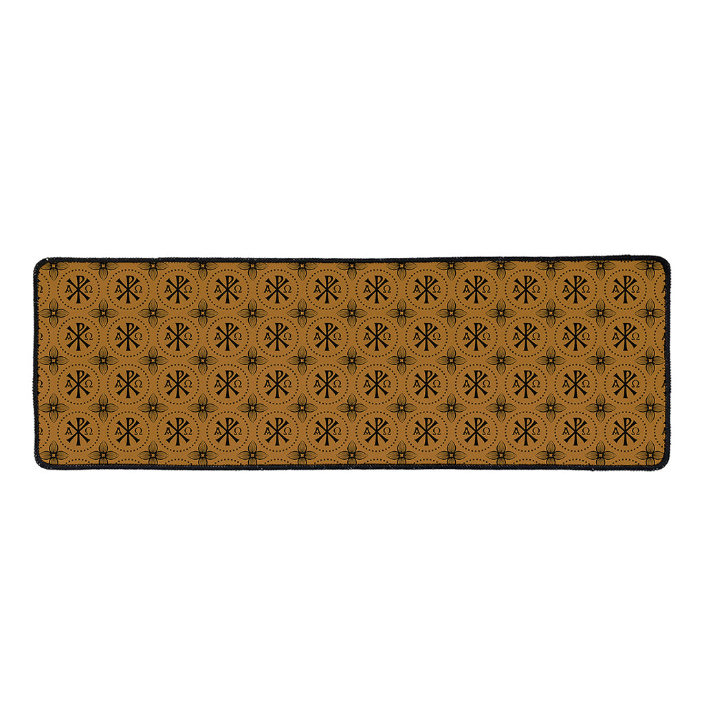 Gold And Black Orthodox Pattern Print Long Kitchen Mat